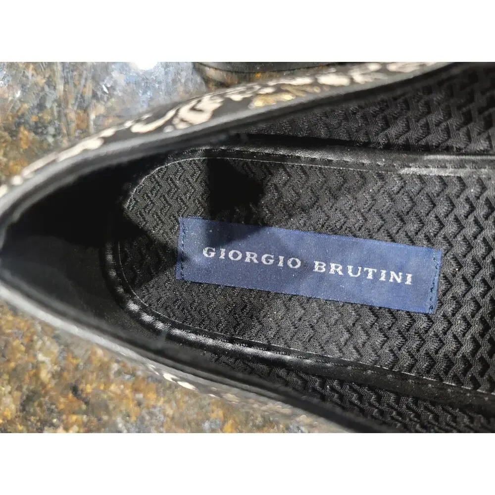 Giorgio Brutini Loafer Shoes Mens Size 11M Black Paisley Print Round Toe Slip On
